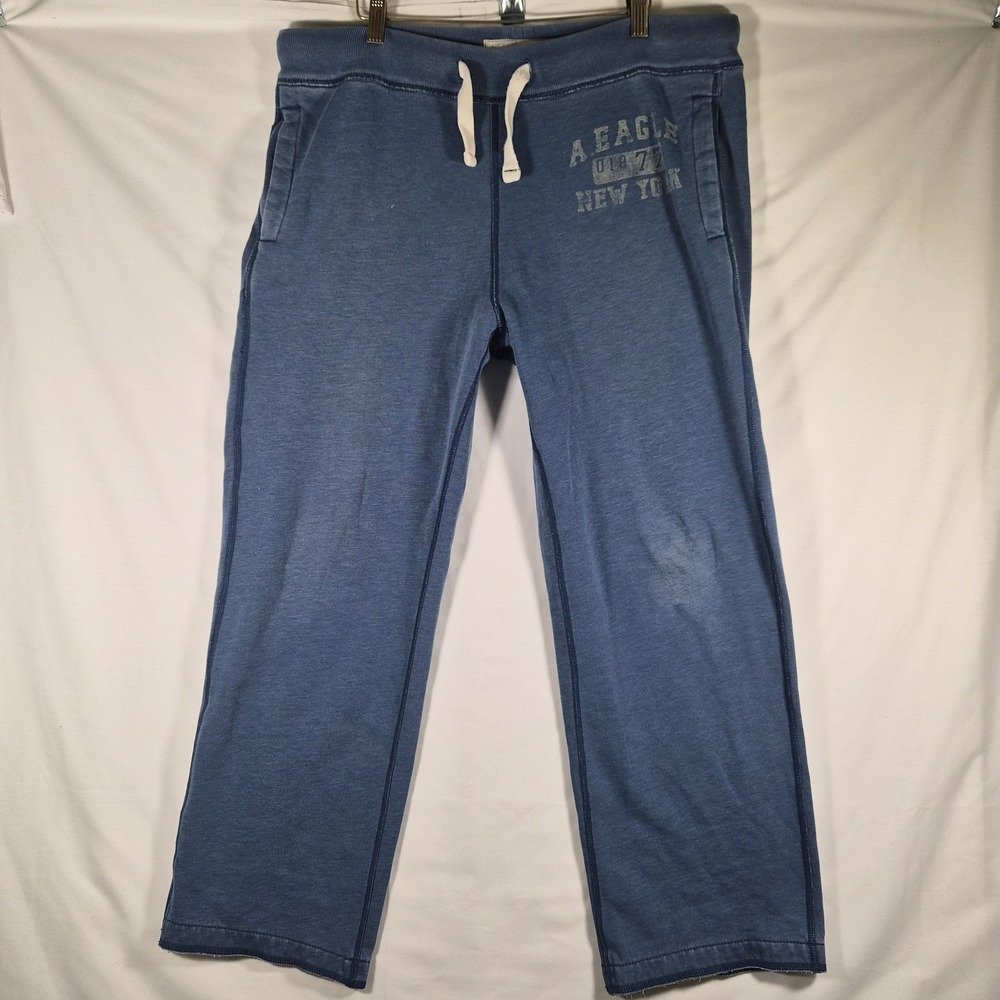 2000s Y2K American Eagle Womens M/L Blue Distressed Wide Leg Sweatpants